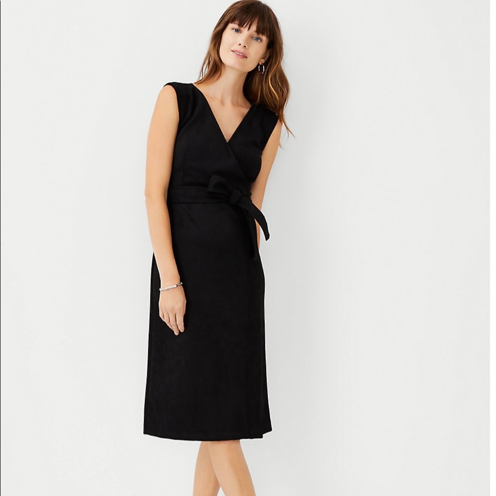Ann Taylor Faux Suede Wrap Midi Dress, Sz 0